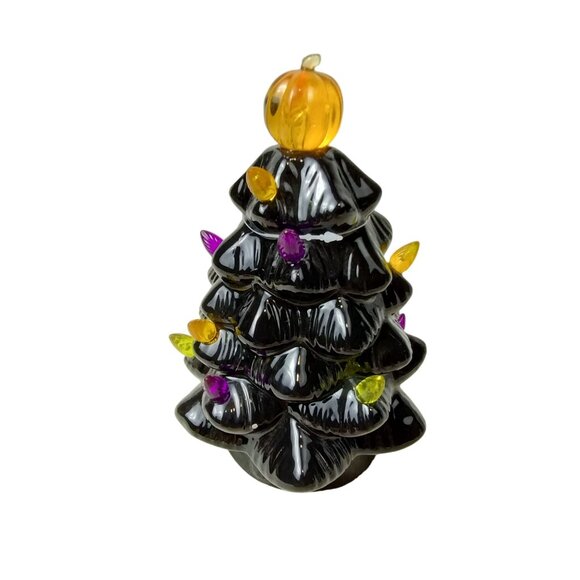 Vintage-Inspired Halloween Black Ceramic Tree With Pumpkin Topper - Picture 8 of 9
